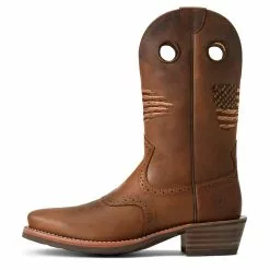 Ariat Men's Roughstock Patriot Distressed Brown Square Toe Boots 10040348 -Wildwest Store S22 MNS WEST 10040348 side