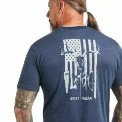 Ariat Men's Rebar Cotton Strong American Outdoors Navy Heather Shirt 10039146 -Wildwest Store S22 MNS WORK 10039146 detail01