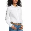 Ariat Ladies Team Kirby White & Leopard Button Down Stretch Shirt 10039457 -Wildwest Store S22 WMS WEST 10039457 front