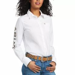 Ariat Ladies Team Kirby White & Leopard Button Down Stretch Shirt 10039457
