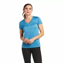 Ariat® Ladies Laguna Logo Short Sleeve Blue Baselayer Shirt 10039473