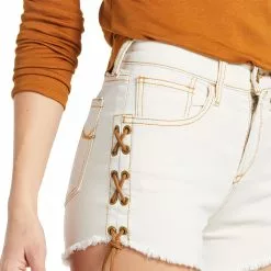 Ariat® Ladies Lace Up 3 Inch Ecru White Washed Jean Shorts 10039594 -Wildwest Store S22 WMS WEST 10039594 detail01