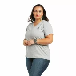 Ariat Ladies R.E.A.L™ Vintage Sunburst Heather Grey T-Shirt 10039772 -Wildwest Store S22 WMS WEST 10039772 front plus