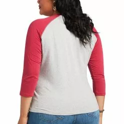 Ariat Ladies REAL Long Live Heather Grey & Red Bud Baseball T-Shirt 10039776 -Wildwest Store S22 WMS WEST 10039776 back plus