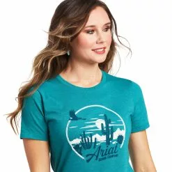 Ariat® Ladies Opuntia Short Sleeve Teal Green Heather T-Shirt 10039973 -Wildwest Store S22 WMS WEST 10039973 detail01