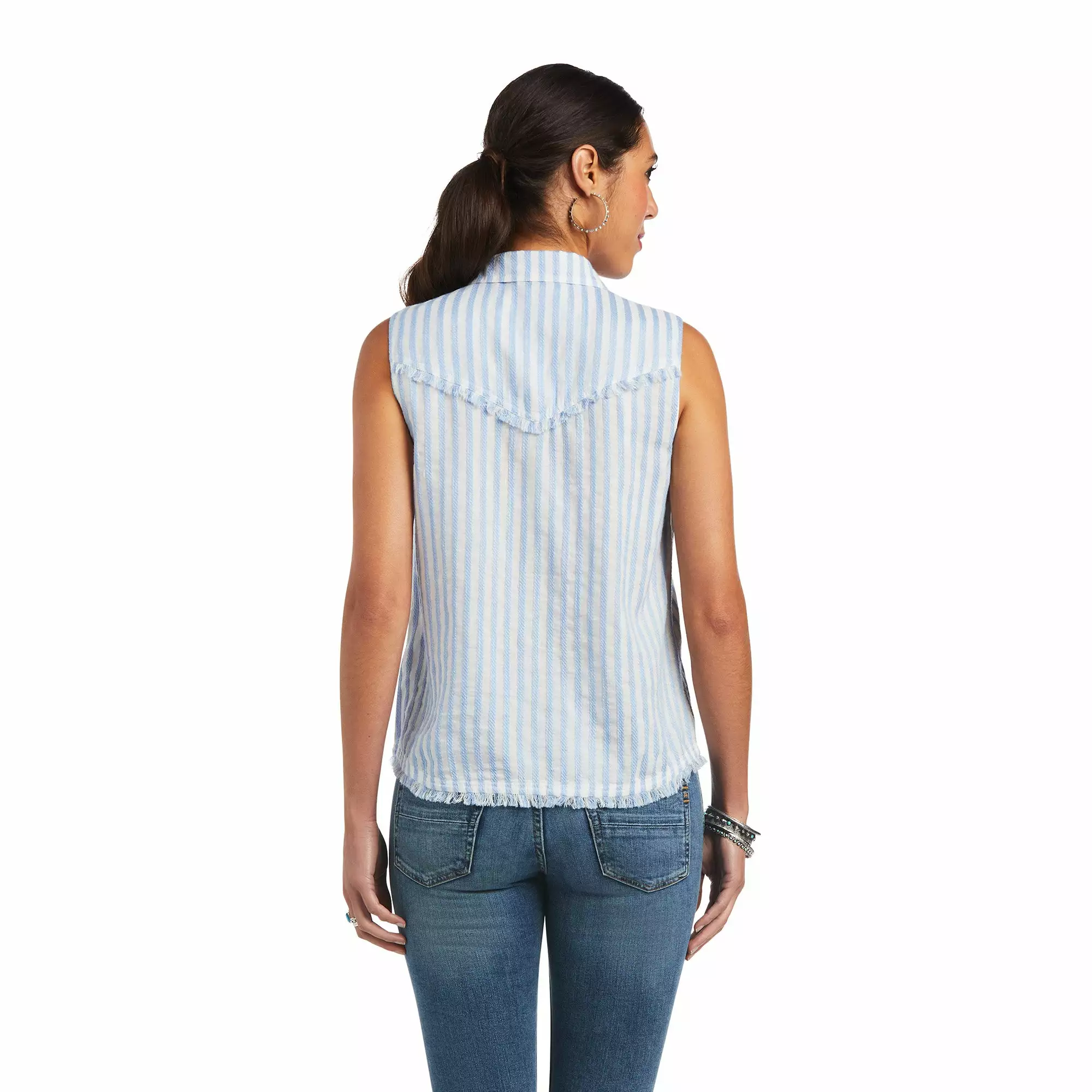 Ariat Women's Boom Boom Sleeveless Blue Stripe Shirt 10040519 Ariat Women's Boom Boom Sleeveless Blue Stripe Shirt 10040519 -Wildwest Store S22 WMS WEST 10040519 back