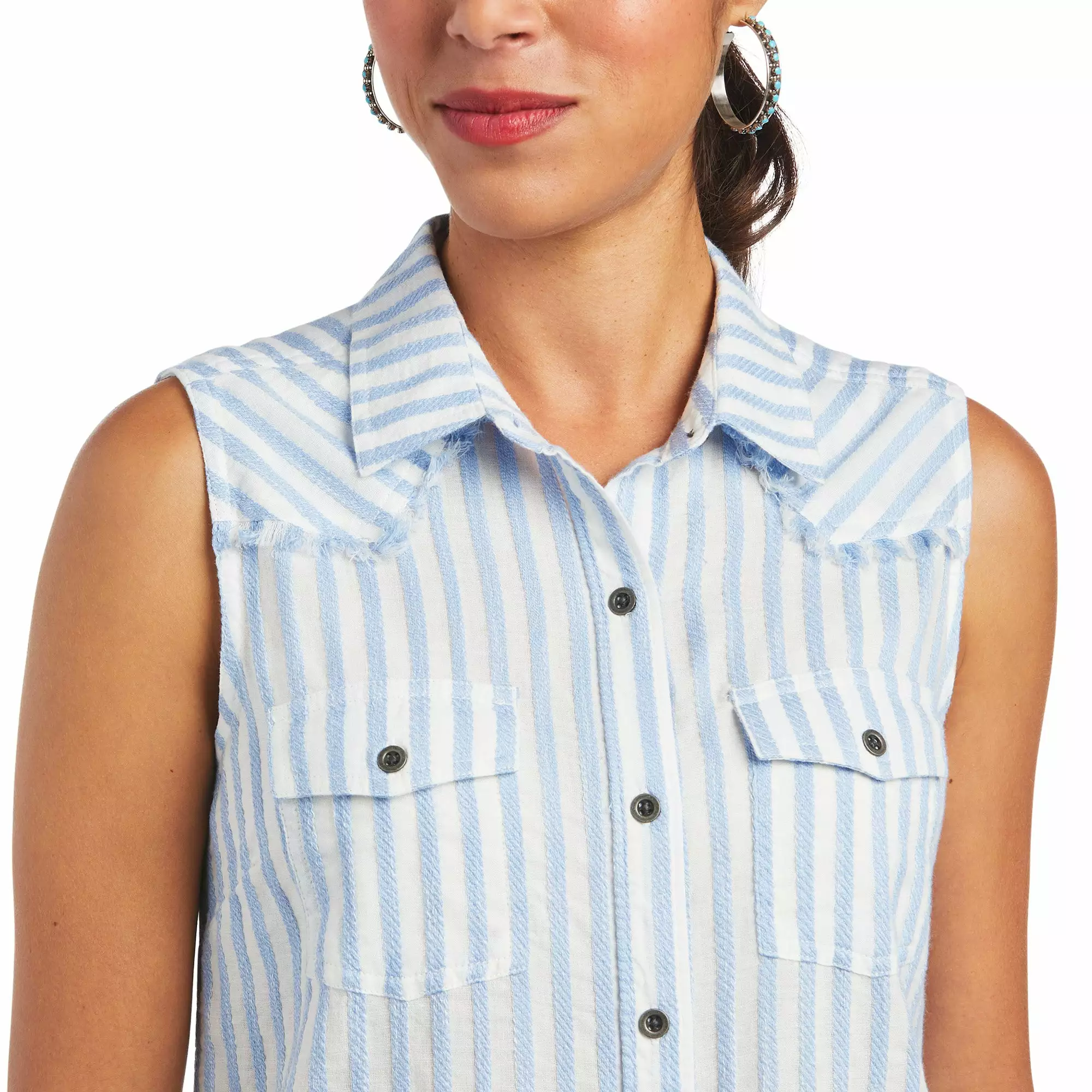 Ariat Women's Boom Boom Sleeveless Blue Stripe Shirt 10040519 Ariat Women's Boom Boom Sleeveless Blue Stripe Shirt 10040519 -Wildwest Store S22 WMS WEST 10040519 detail01