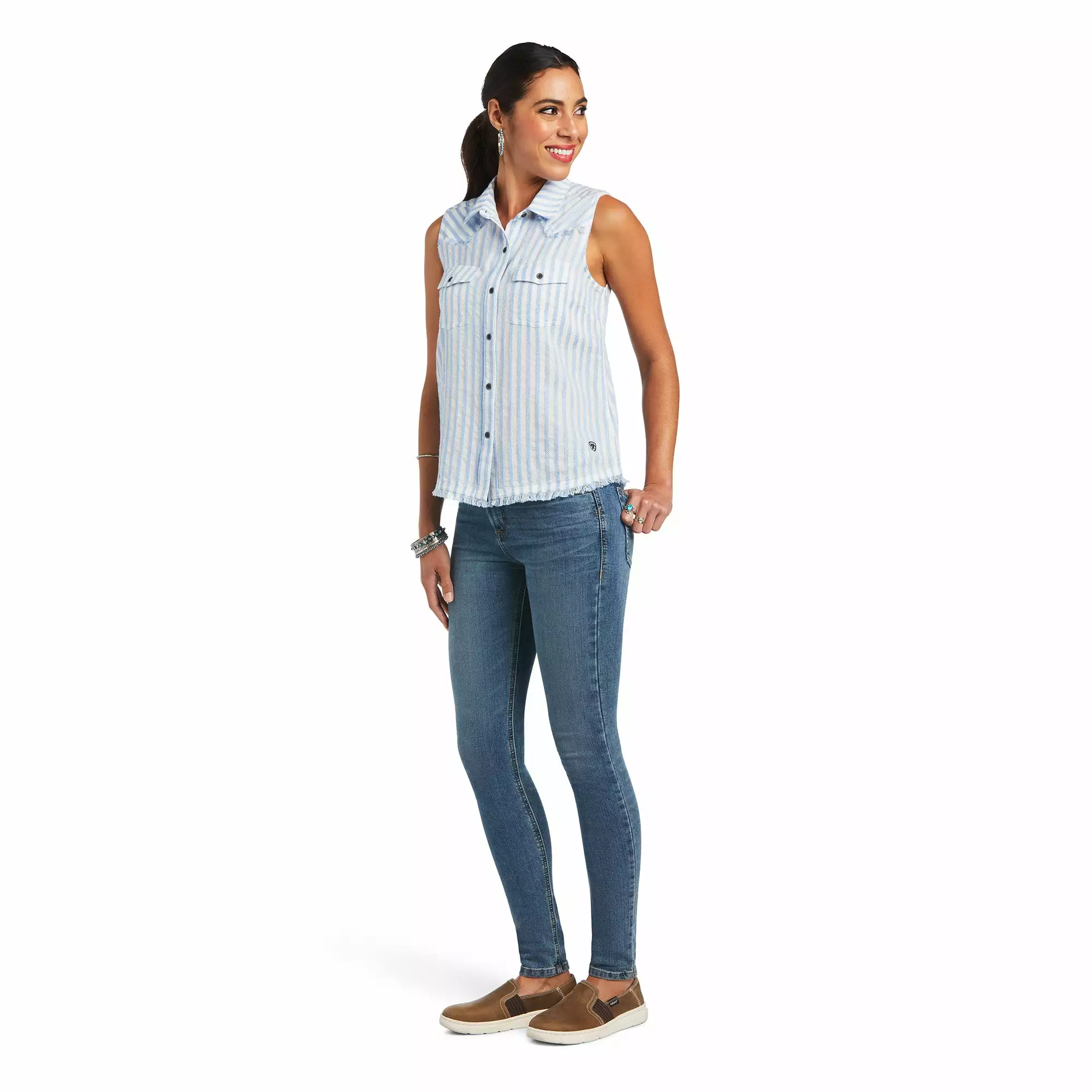 Ariat Women's Boom Boom Sleeveless Blue Stripe Shirt 10040519 Ariat Women's Boom Boom Sleeveless Blue Stripe Shirt 10040519 -Wildwest Store S22 WMS WEST 10040519 full
