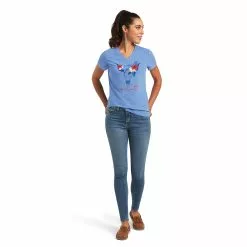 Ariat Women's REAL Tropics Steerhead Blue T-Shirt 10040533 -Wildwest Store S22 WMS WEST 10040533 full