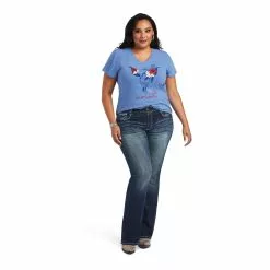 Ariat Women's REAL Tropics Steerhead Blue T-Shirt 10040533 -Wildwest Store S22 WMS WEST 10040533 full plus