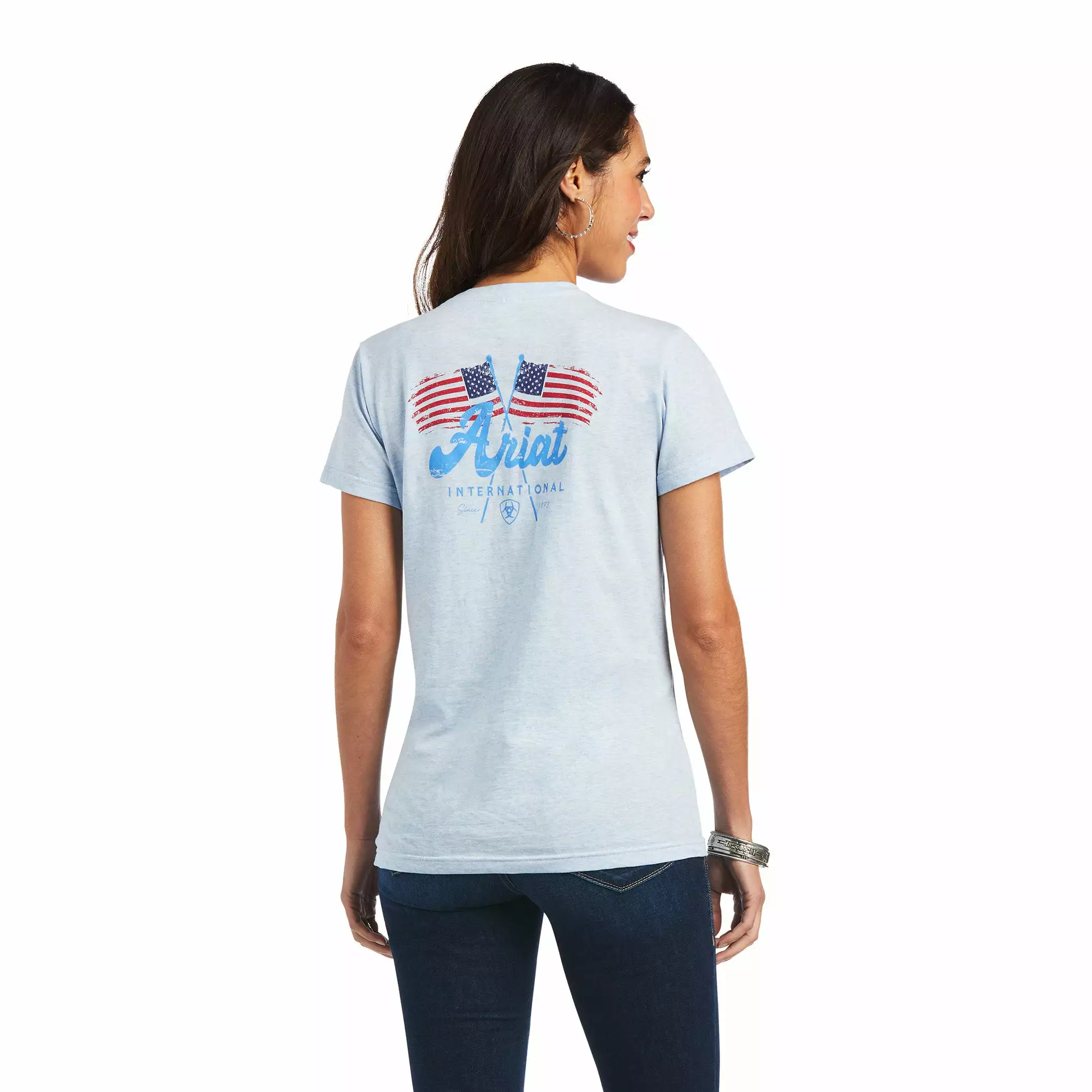 Ariat Ladies REAL Flag Waver Halogen Blue T-Shirt 10040578