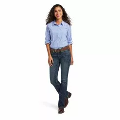 Ariat Women's VentTEK™ Long Sleeve Stretch Reykjavik Blue Shirt 10040583 -Wildwest Store S22 WMS WEST 10040583 full