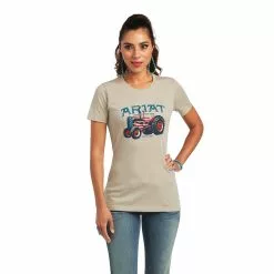 Ariat® Ladies Tractor USA Khaki Heather Graphic T-shirt 10040958