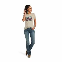 Ariat® Ladies Tractor USA Khaki Heather Graphic T-shirt 10040958 -Wildwest Store S22 WMS WEST 10040958 full