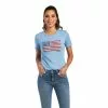 Ariat® Ladies Paisley Flag Light Blue Heather Graphic T-shirt 10040962 -Wildwest Store S22 WMS WEST 10040962 front