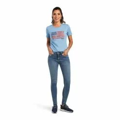 Ariat® Ladies Paisley Flag Light Blue Heather Graphic T-shirt 10040962 2 Ariat® Ladies Paisley Flag Light Blue Heather Graphic T-shirt 10040962 -Wildwest Store S22 WMS WEST 10040962 full