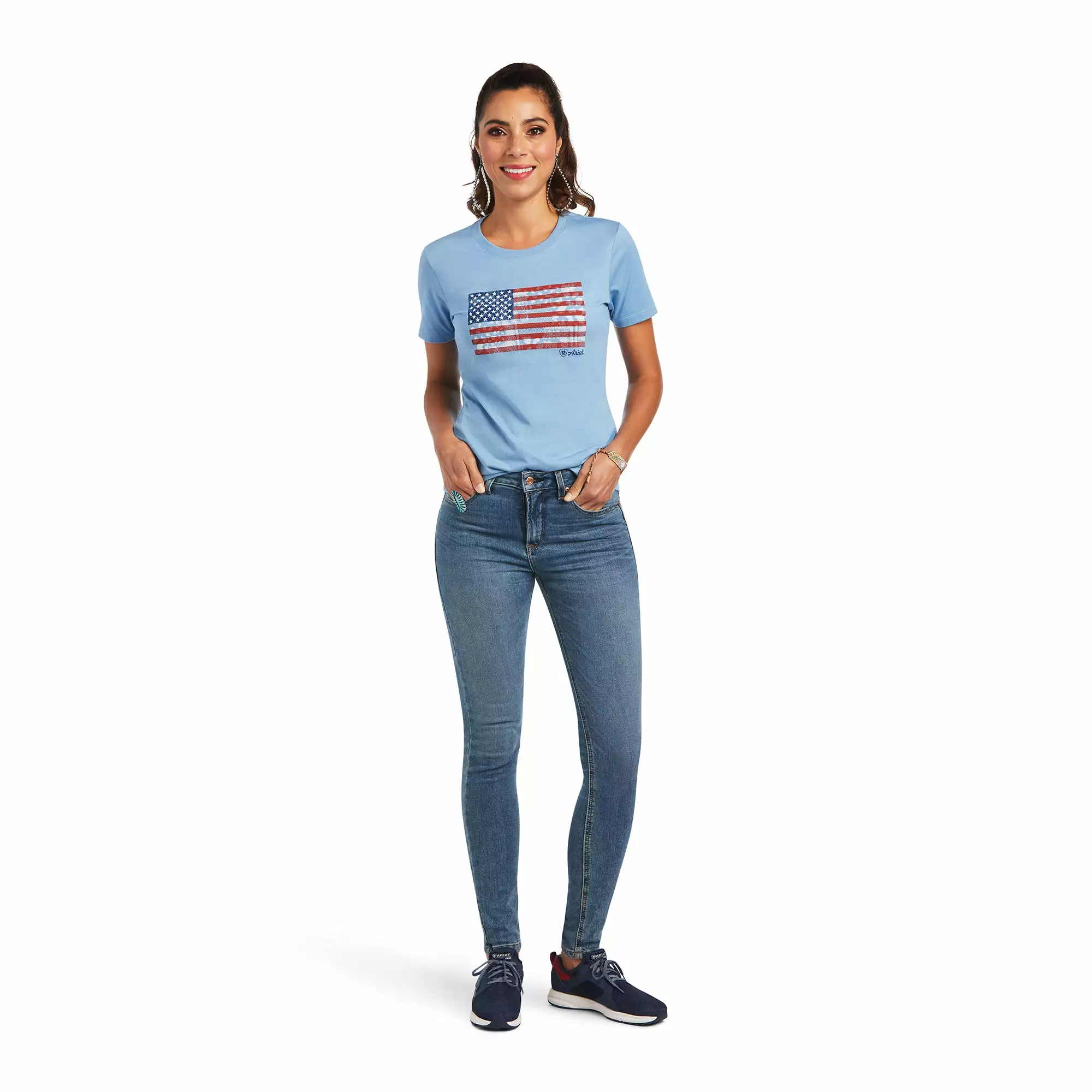 Ariat® Ladies Paisley Flag Light Blue Heather Graphic T-shirt 10040962 Ariat® Ladies Paisley Flag Light Blue Heather Graphic T-shirt 10040962 -Wildwest Store S22 WMS WEST 10040962 full