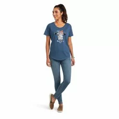Ariat® Ladies Moo Sa Sailor Blue Heather Graphic T-shirt 10040965 -Wildwest Store S22 WMS WEST 10040965 full