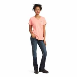 Ariat® Ladies Rebar V-Neck Summer Melon Base Layer T-Shirt 10039432 -Wildwest Store S22 WMS WORK 10039432 full