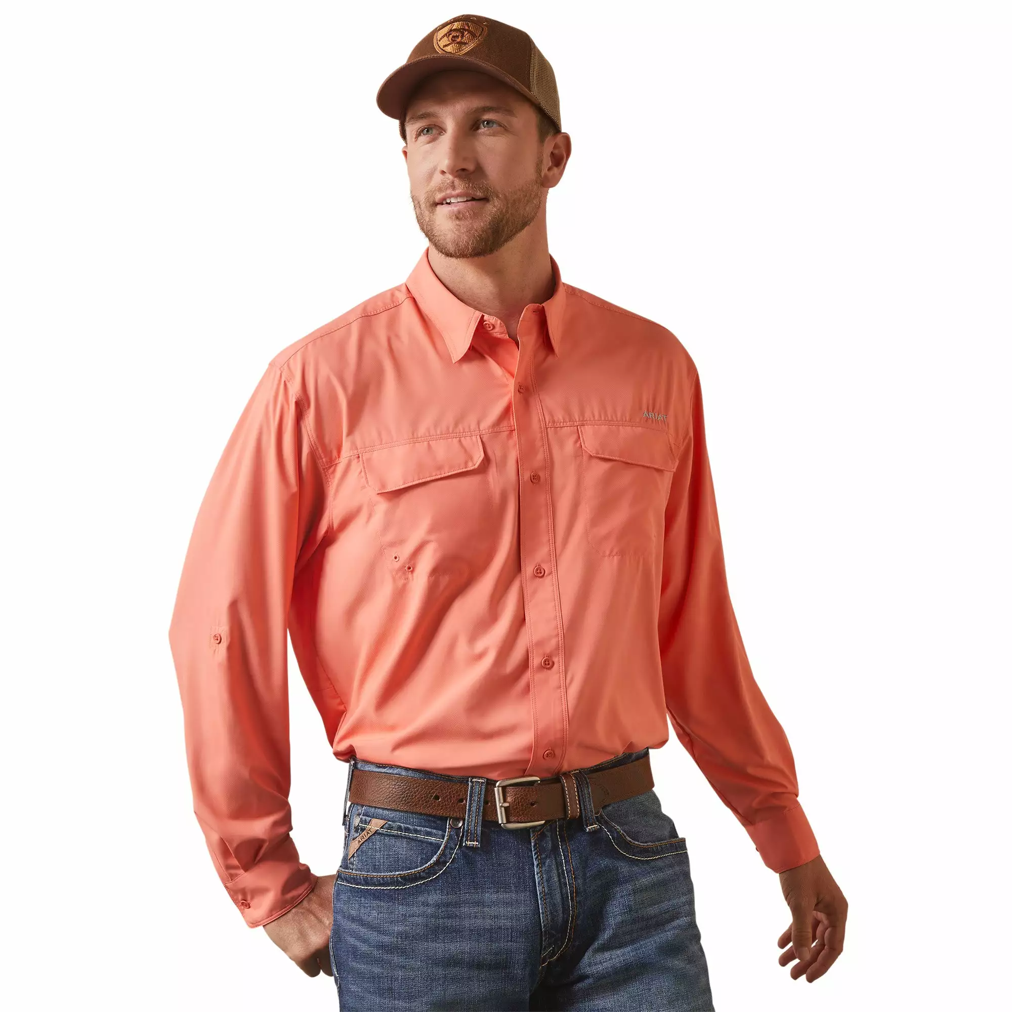 Ariat® Men's VentTEK™ Outbound Peach Echo Button Down Shirt 10043423 Ariat® Men's VentTEK™ Outbound Peach Echo Button Down Shirt 10043423 -Wildwest Store S23 MNS WEST 10043423 front