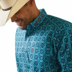 Ariat® Men's Team Solomon Blue Teal Button Down Shirt 10043853 -Wildwest Store S23 MNS WEST 10043853 detail02