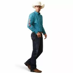 Ariat® Men's Team Solomon Blue Teal Button Down Shirt 10043853 -Wildwest Store S23 MNS WEST 10043853 full