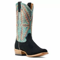 Ariat® Men's Futurity Showman Black Roughout & Roaring Turquoise Western Boots 10044498 -Wildwest Store S23 MNS WEST 10044498 medial