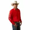 Ariat® Men's Team Logo Poppy Red Twill Button Down Shirt 10044942 -Wildwest Store S23 MNS WEST 10044942 front