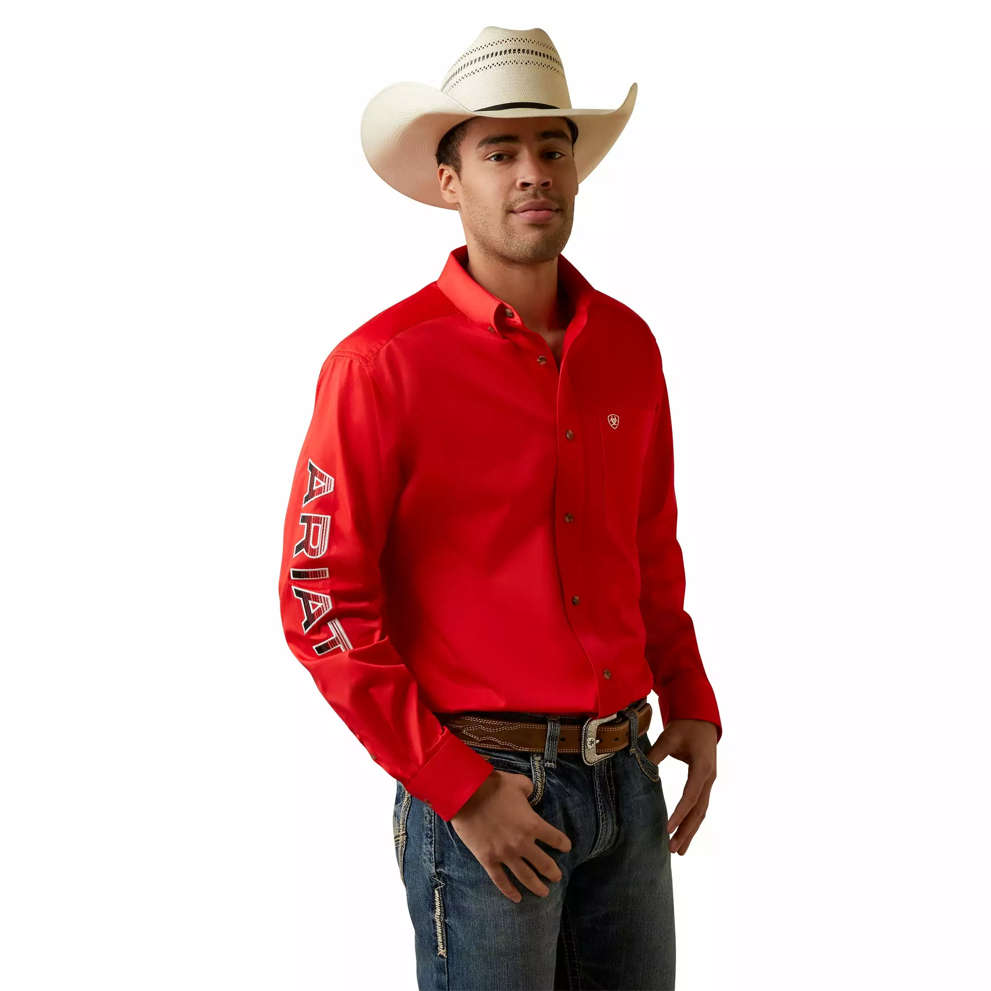 Ariat® Men's Team Logo Poppy Red Twill Button Down Shirt 10044942 Ariat® Men's Team Logo Poppy Red Twill Button Down Shirt 10044942 -Wildwest Store S23 MNS WEST 10044942 front
