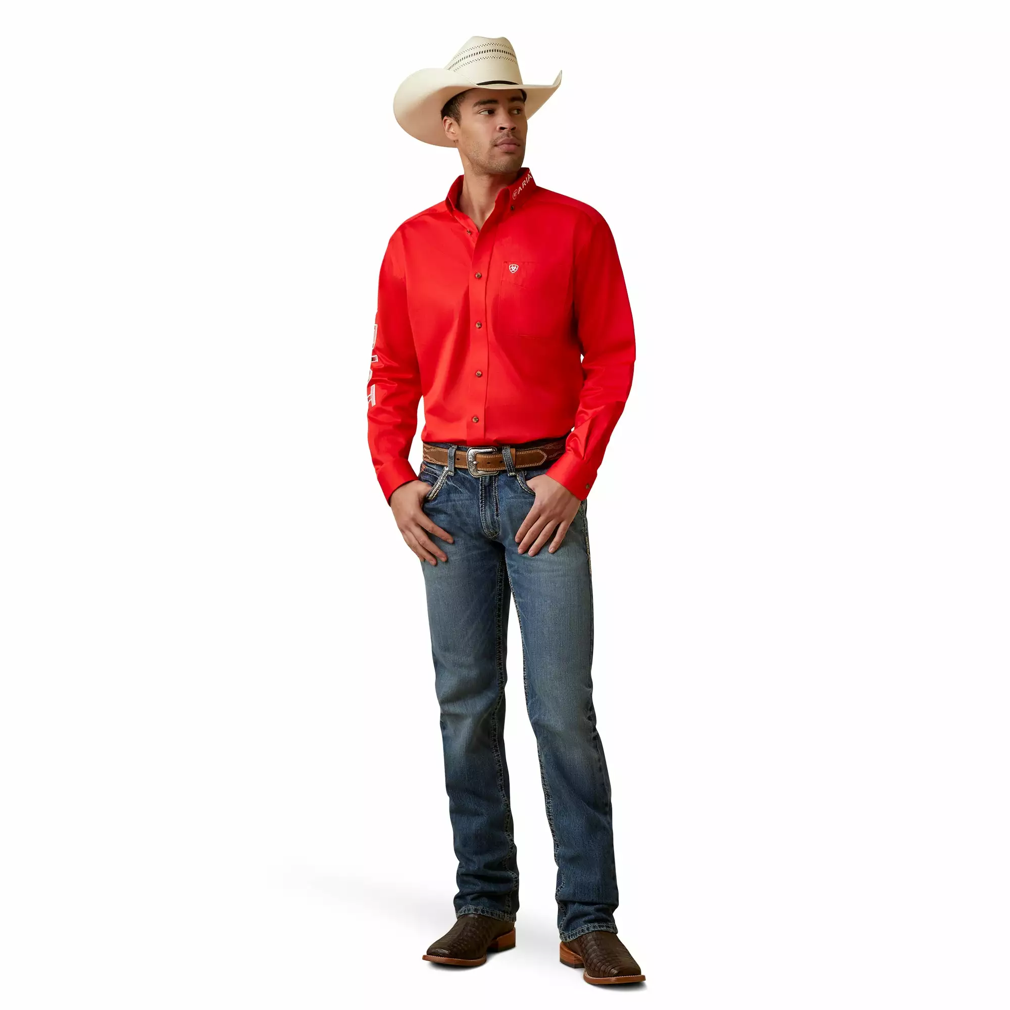 Ariat® Men's Team Logo Poppy Red Twill Button Down Shirt 10044942 Ariat® Men's Team Logo Poppy Red Twill Button Down Shirt 10044942 -Wildwest Store S23 MNS WEST 10044942 full