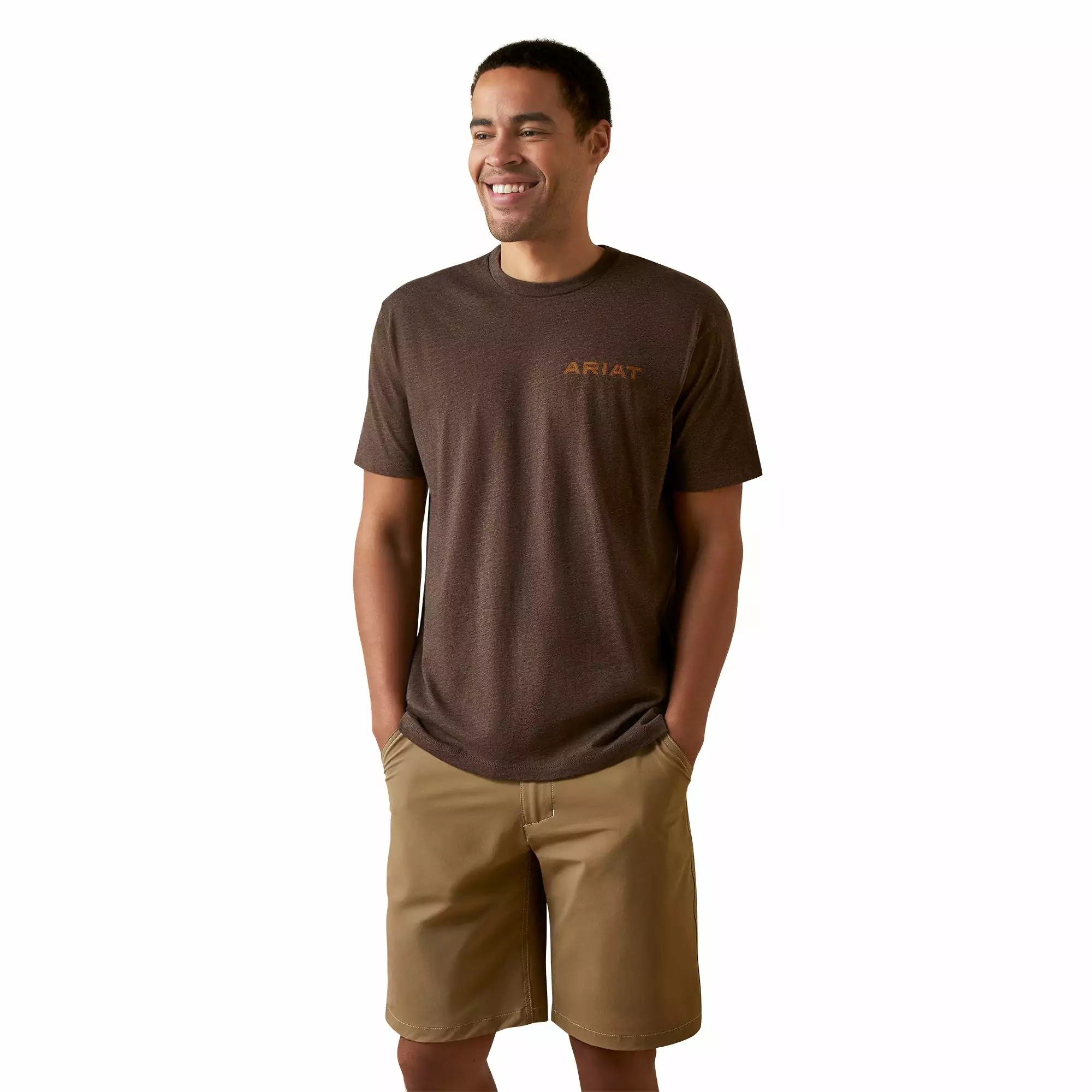 Ariat® Men's Shield Stitch Brown Heather T-Shirt 10045288 Ariat® Men's Shield Stitch Brown Heather T-Shirt 10045288 -Wildwest Store S23 MNS WEST 10045288 front