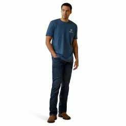 Ariat® Men's Daytona Stripes Sailor Blue Heather T-Shirt 10045292 -Wildwest Store S23 MNS WEST 10045292 full