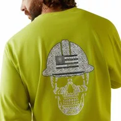 Ariat Men's FR Roughneck Skull Logo Bright Lime Work Shirt 10043590 -Wildwest Store S23 MNS WORK 10043590 detail02
