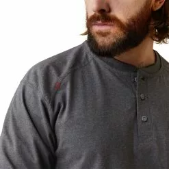 Ariat® Men's FR Air Refinery Row Graphic Henley Charcoal Top 10043775 -Wildwest Store S23 MNS WORK 10043775 detail02