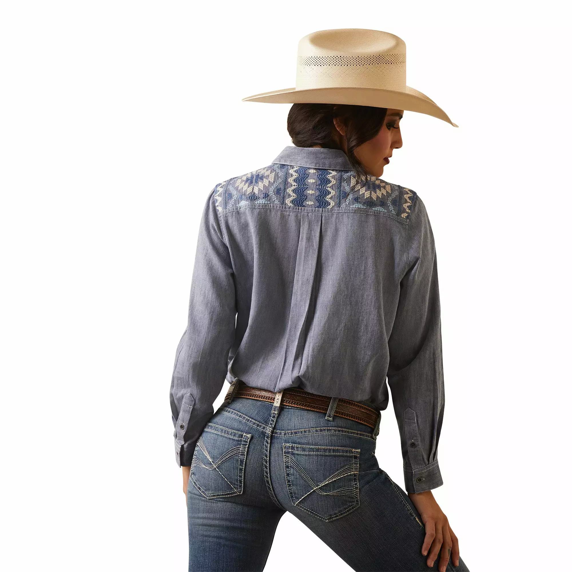 Ariat® Ladies R.E.A.L Billie Jean Embroidered Chambray Shirt 10043451 Ariat® Ladies R.E.A.L Billie Jean Embroidered Chambray Shirt 10043451 -Wildwest Store S23 WMS WEST 10043451 back