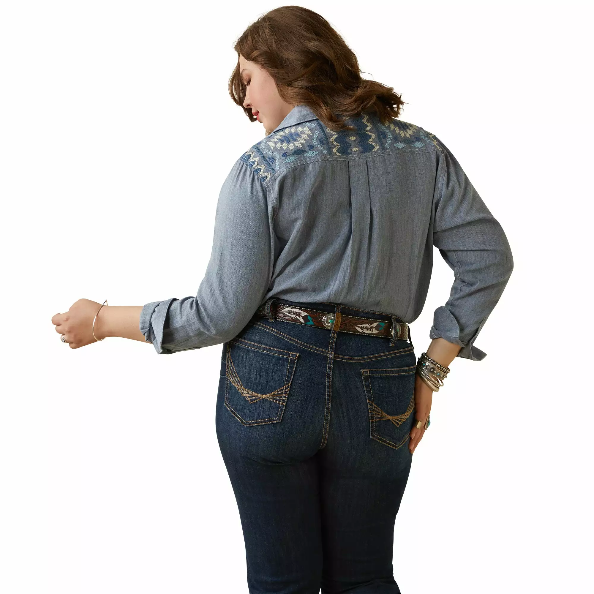 Ariat® Ladies R.E.A.L Billie Jean Embroidered Chambray Shirt 10043451 Ariat® Ladies R.E.A.L Billie Jean Embroidered Chambray Shirt 10043451 -Wildwest Store S23 WMS WEST 10043451 back plus