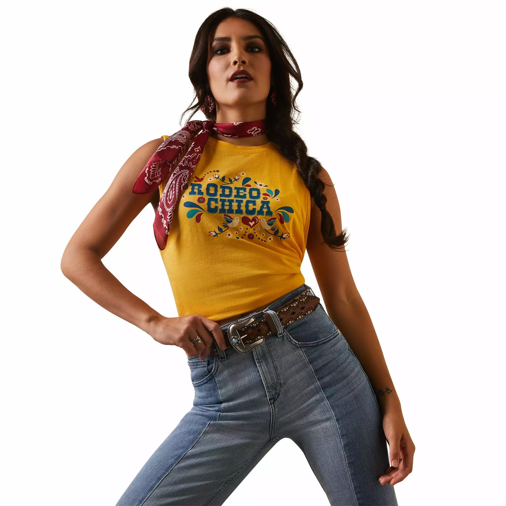 Ariat® Ladies Rodeo Chica Yolk Yellow Tank Top 10043671 Ariat® Ladies Rodeo Chica Yolk Yellow Tank Top 10043671 -Wildwest Store S23 WMS WEST 10043671 front